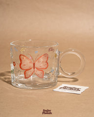 Embossed Butterfly Clear Glass Mug