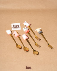 Kawaii Cartoon Character Gold Cutlery Set (6-Piece)