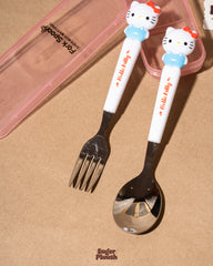 Kawaii Hello Kitty Fork & Spoon Set with Travel Case