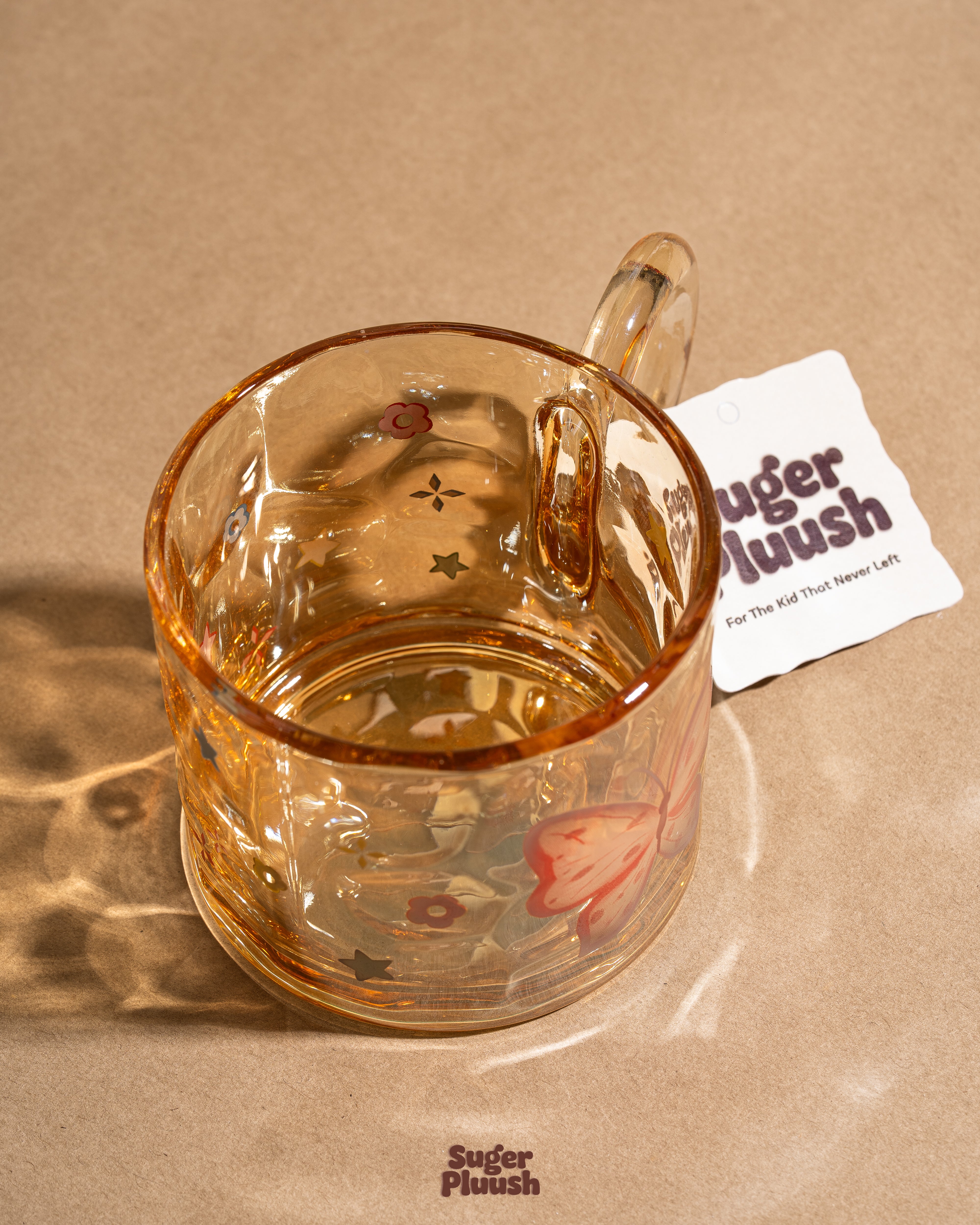 Embossed Butterfly Clear Glass Mug