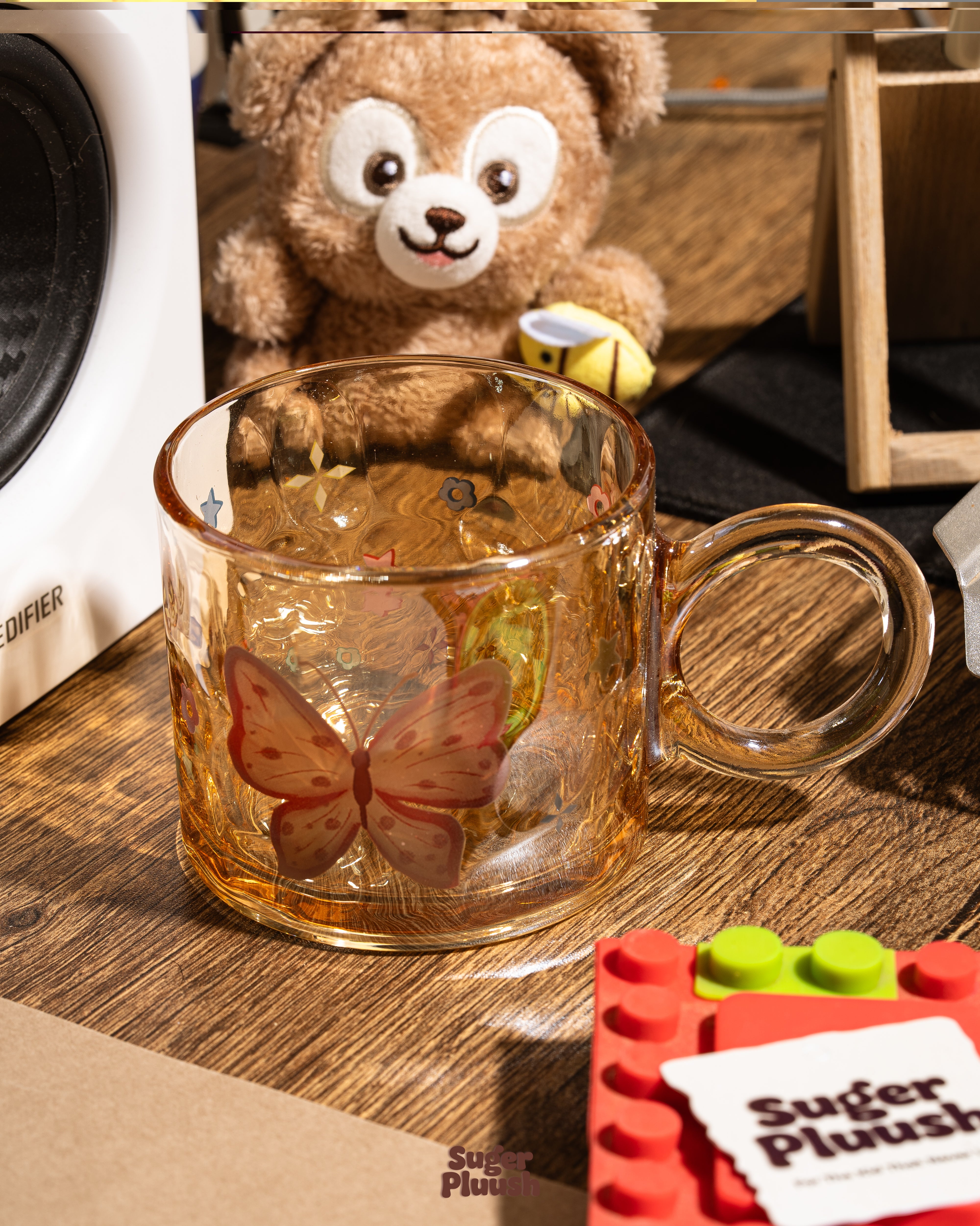 Embossed Butterfly Clear Glass Mug