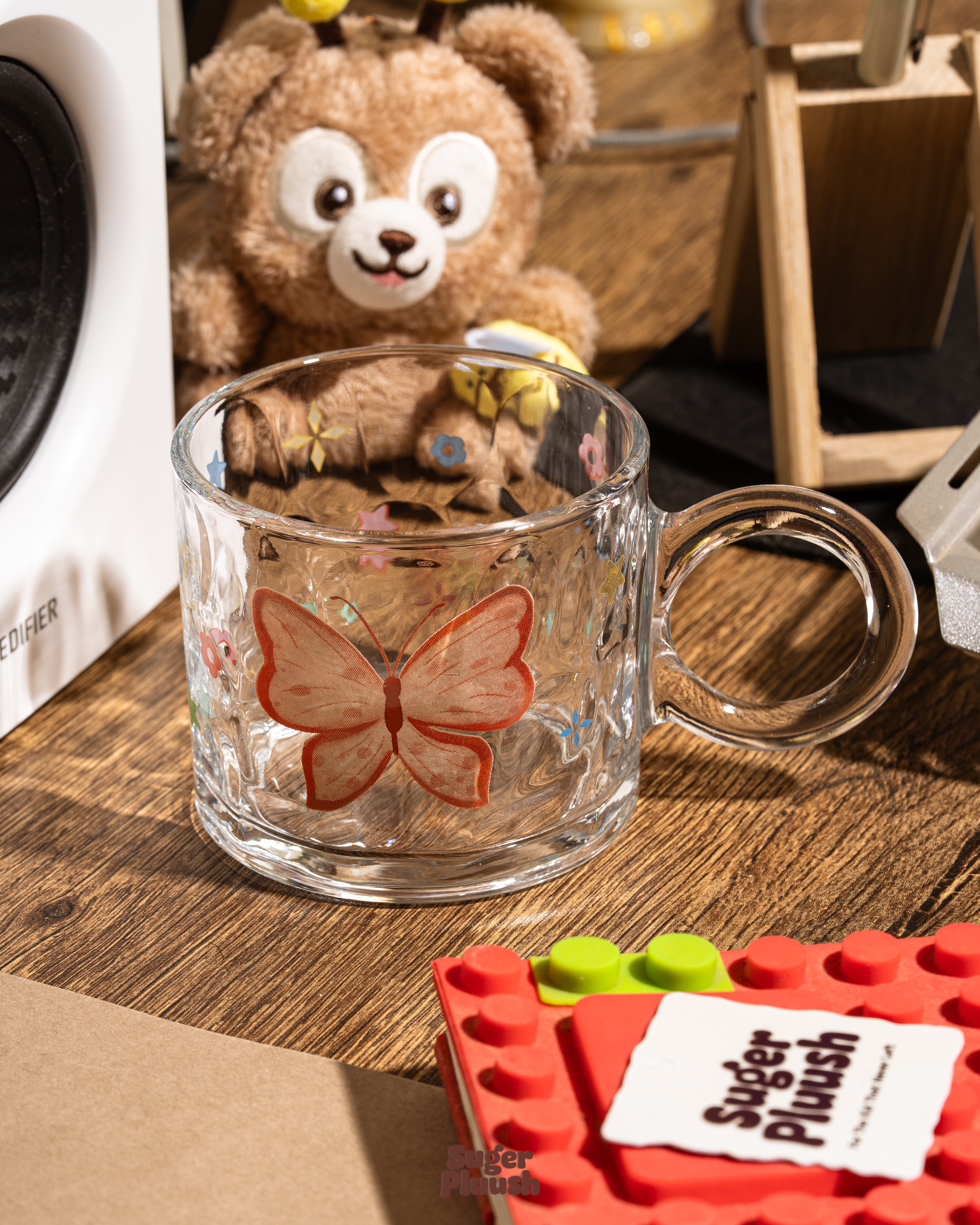 Embossed Butterfly Clear Glass Mug