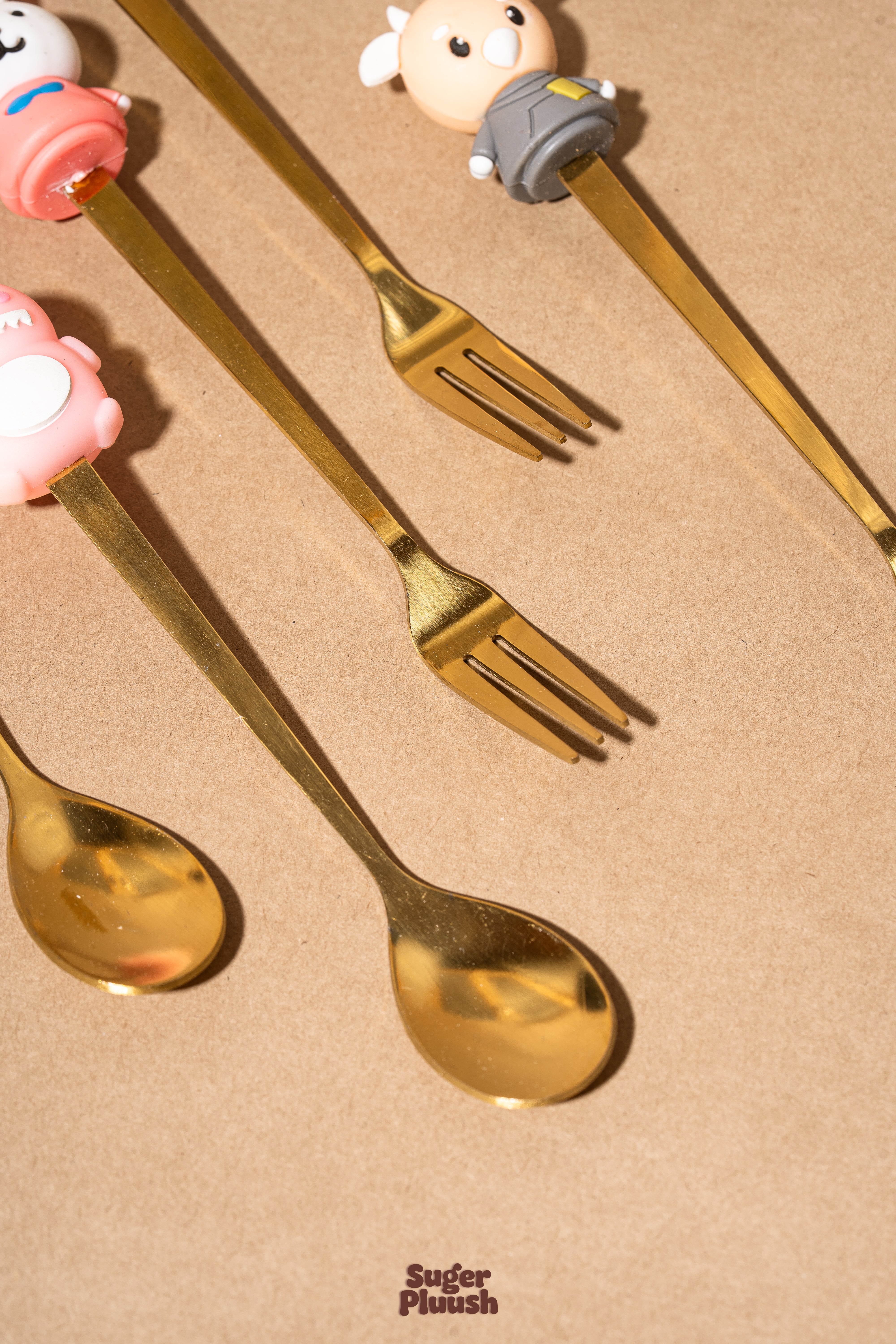 Kawaii Cartoon Character Gold Cutlery Set (6-Piece)